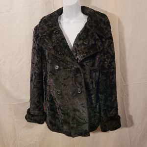 Vtg Blushe By Spiegel Black Double Breasted Faux Shearling Coat